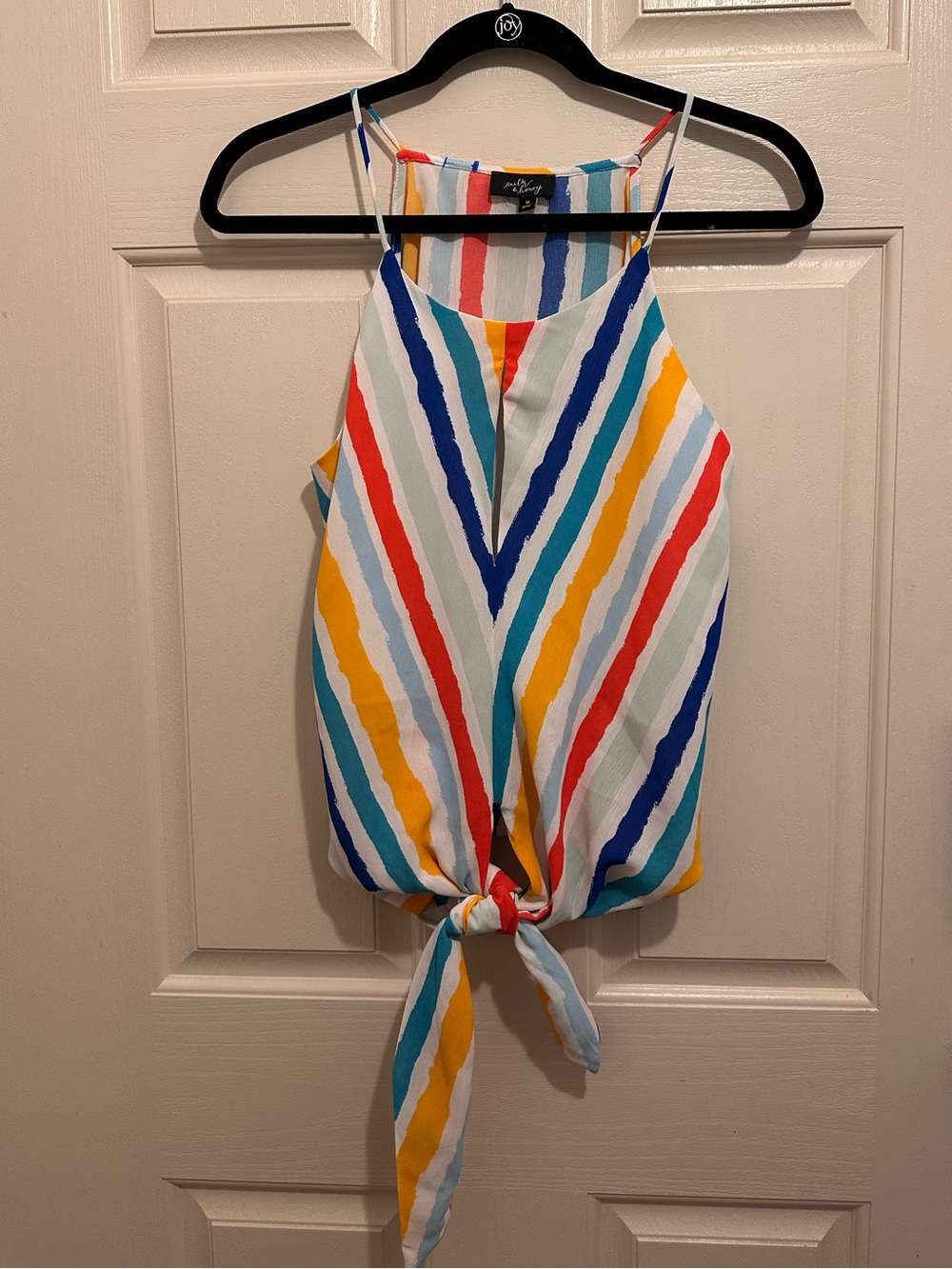 Striped Tie-Front Halter Cami in Multicolor